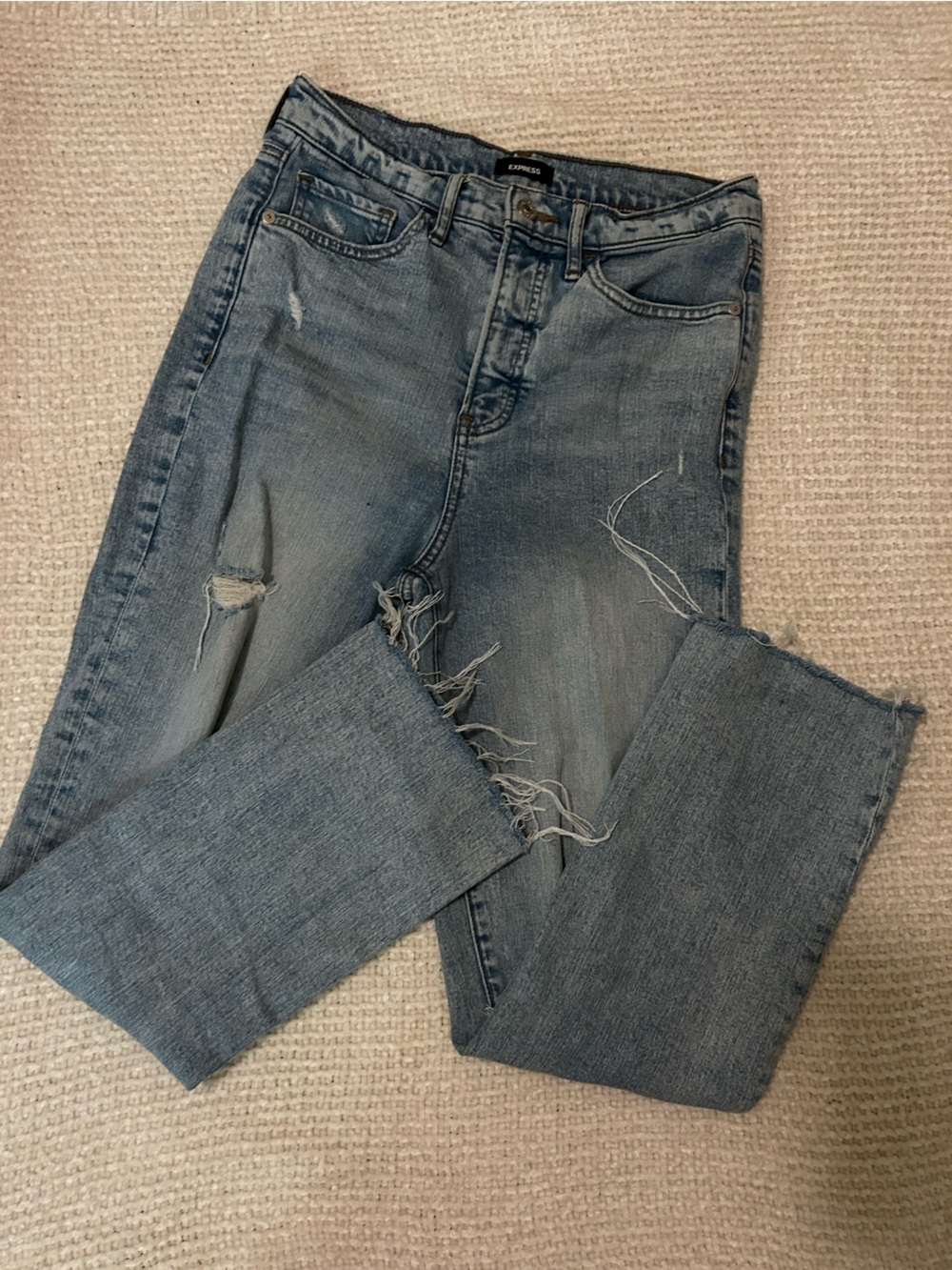 Express Light Blue Straight Leg Distressed Jeans